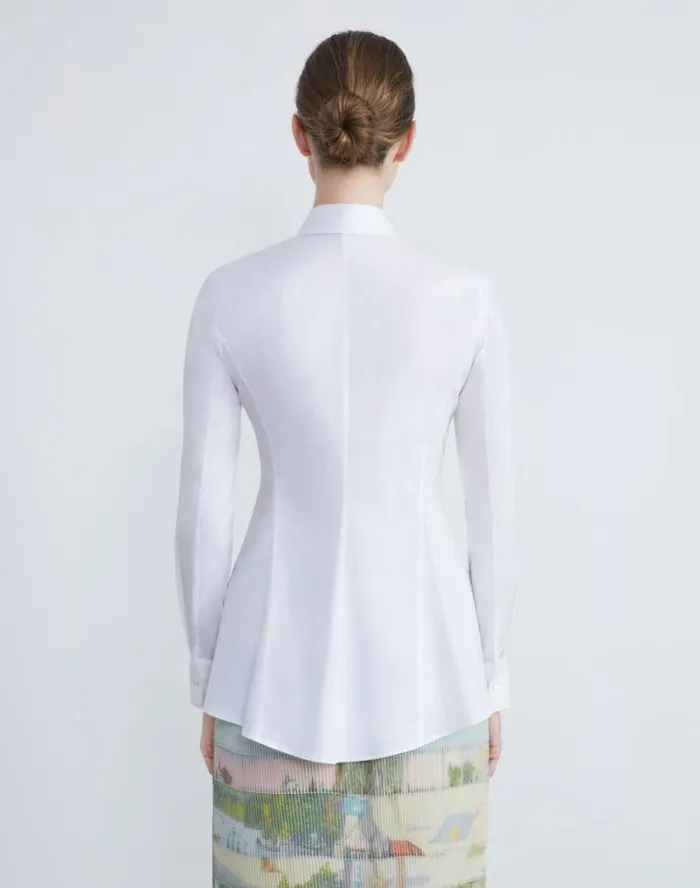 Lafayette 148 New York Stretch Cotton Fit and Flare Shirt White Ready To Wear Blouses and Shirts