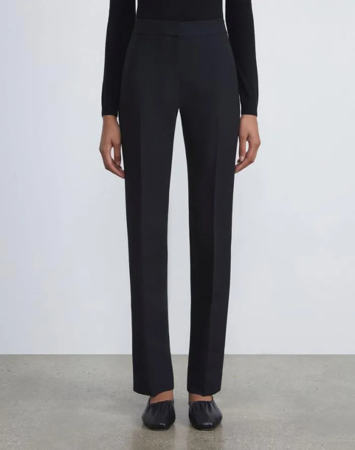 Lafayette 148 New York WoolSilk Crepe Barrow Pant Black Ready To Wear Pants and Shorts