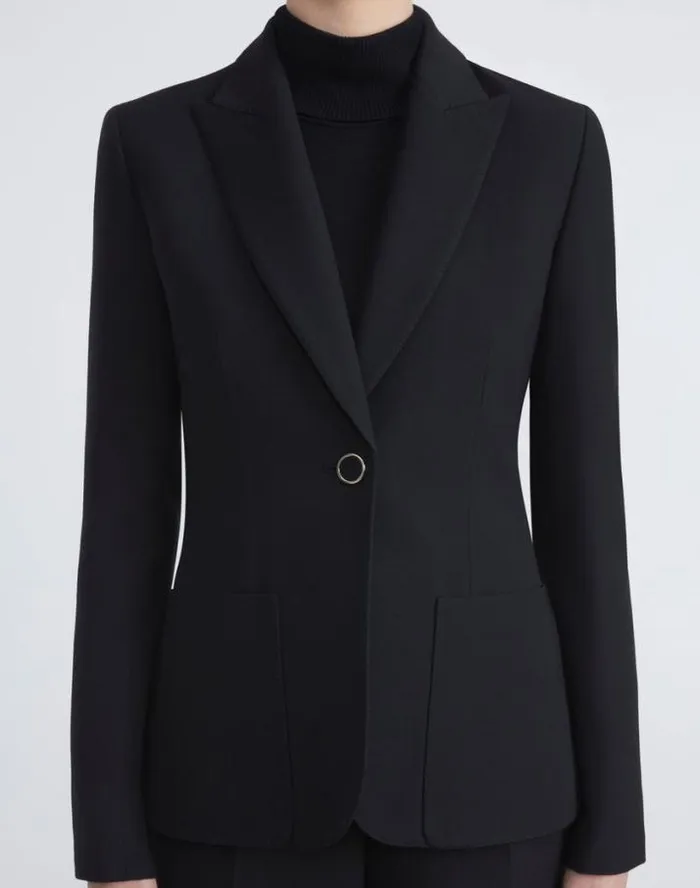 Lafayette 148 New York WoolSilk Crepe Peak Lapel Blazer Black Ready To Wear Jackets and Blazers