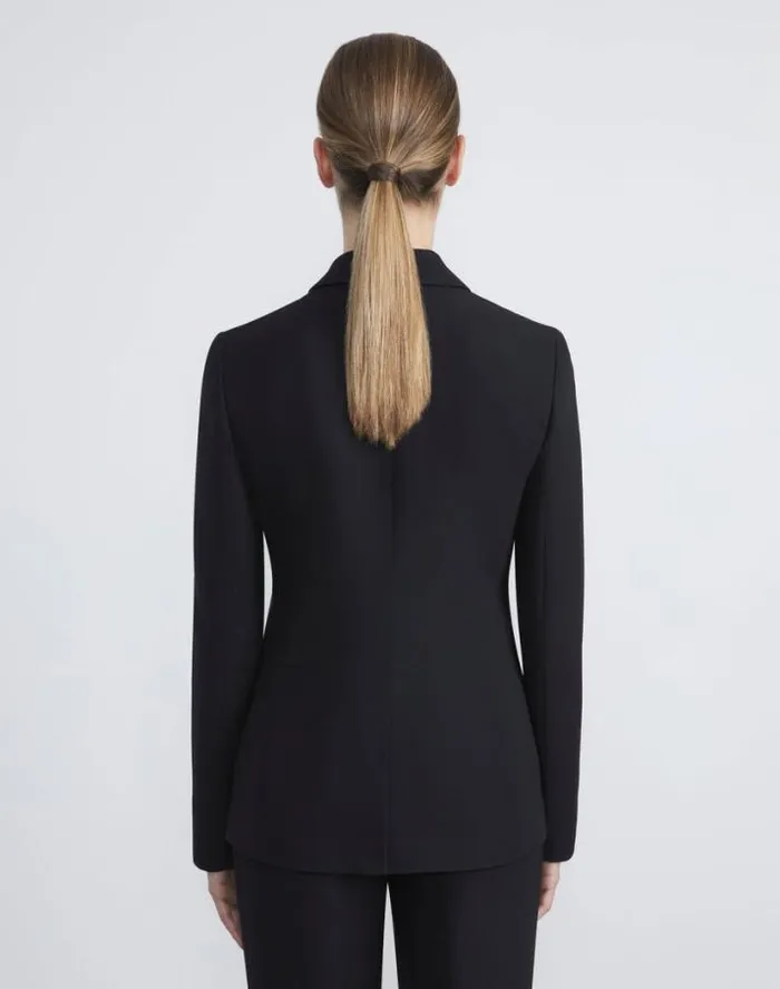 Lafayette 148 New York WoolSilk Crepe Peak Lapel Blazer Black Ready To Wear Jackets and Blazers
