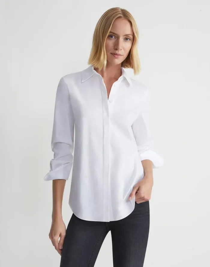 Lafayette 148 New York Wright Shirt In Italian Stretch Cotton White Ready To Wear Blouses and Shirts