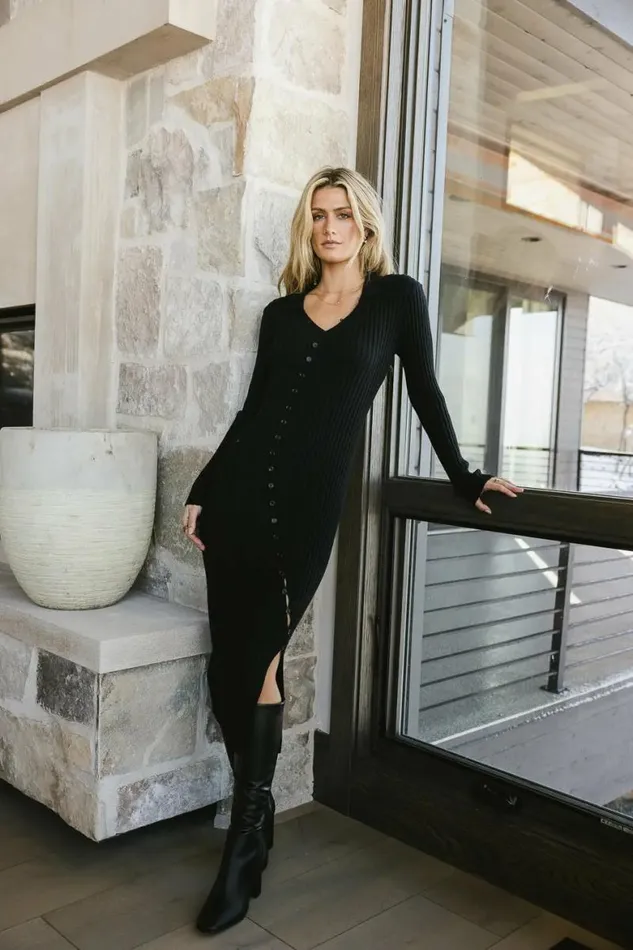 Larissa Ribbed Dress In Black Black Women Bohme Dresses