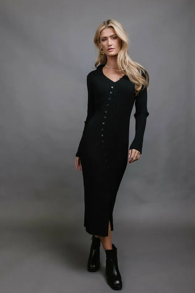 Larissa Ribbed Dress In Black Black Women Bohme Dresses