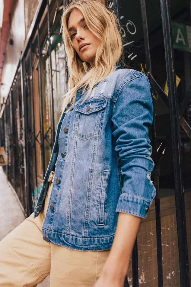 Laura Distressed Denim Jacket In Medium Wash Medium Wash Women Bohme Outerwear