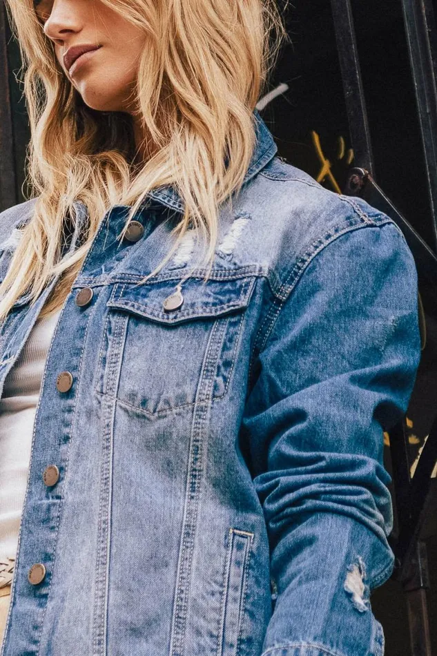 Laura Distressed Denim Jacket In Medium Wash Medium Wash Women Bohme Outerwear