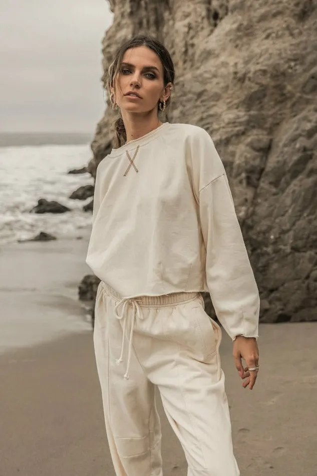 Laurent Cropped Sweater 8211 FINAL SALE Cream Women Bohme Tees and Tanks