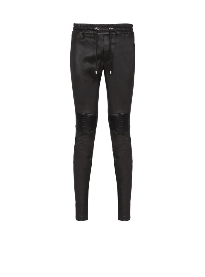 Leather Biker Trousers Black Men Balmain Trousers And Shorts