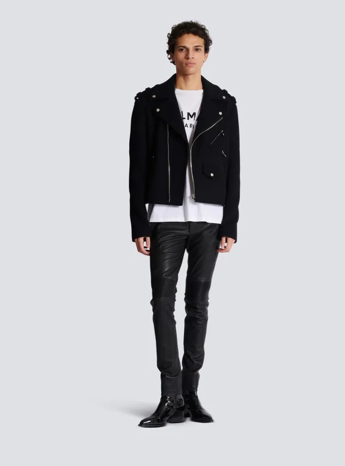 Leather Biker Trousers Black Men Balmain Trousers And Shorts