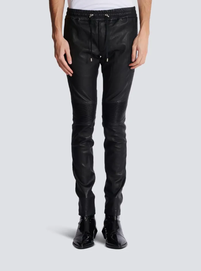 Leather Biker Trousers Black Men Balmain Trousers And Shorts
