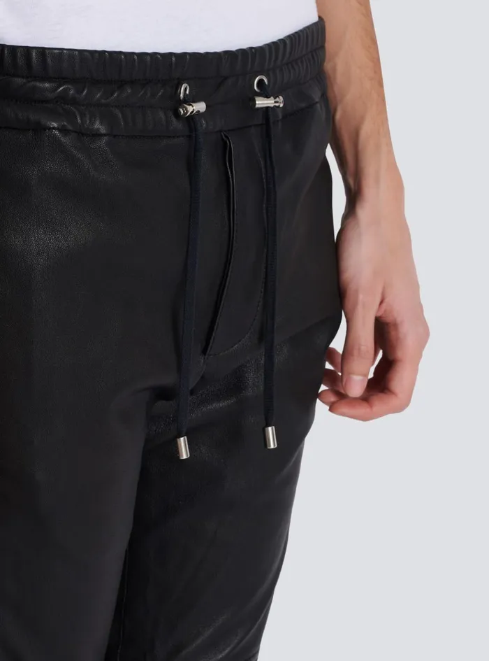 Leather Biker Trousers Black Men Balmain Trousers And Shorts