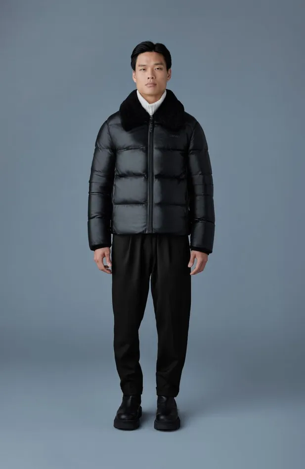 Leather Jackets Men Mackage KYRIE Leather Down Quilted Jacket With Shearling Collar Black Leather Jackets Men Mackage KYRIE Leather Down Quilted Jacket With Shearling Collar Black
