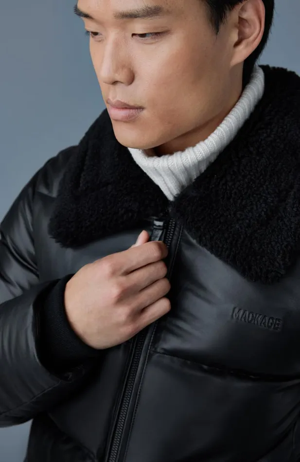 Leather Jackets Men Mackage KYRIE Leather Down Quilted Jacket With Shearling Collar Black Leather Jackets Men Mackage KYRIE Leather Down Quilted Jacket With Shearling Collar Black