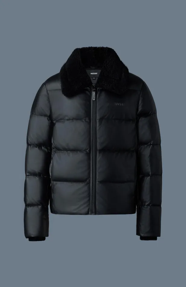 Leather Jackets Men Mackage KYRIE Leather Down Quilted Jacket With Shearling Collar Black Leather Jackets Men Mackage KYRIE Leather Down Quilted Jacket With Shearling Collar Black