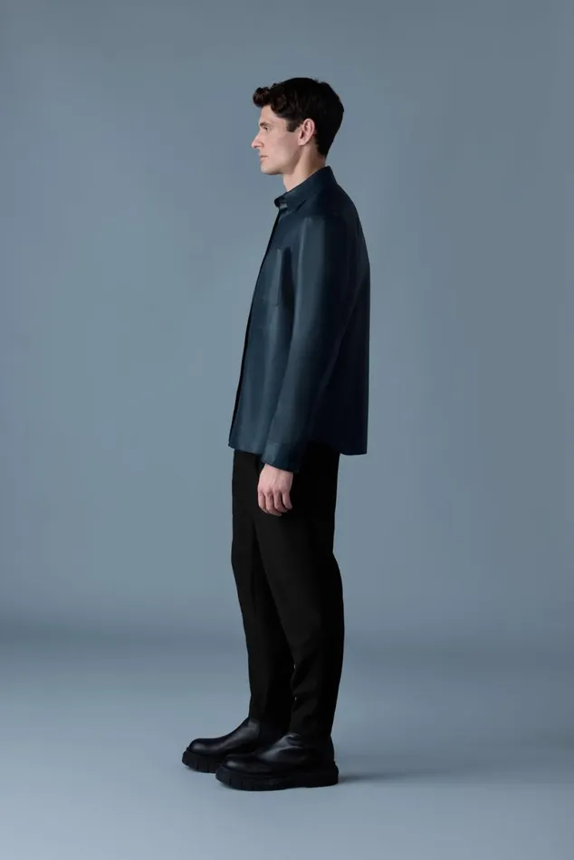 Leather Jackets Men Mackage REMINGTON Twotone Colored Leather Overshirt Navylight Military Leather Jackets Men Mackage REMINGTON Twotone Colored Leather Overshirt Navylight Military