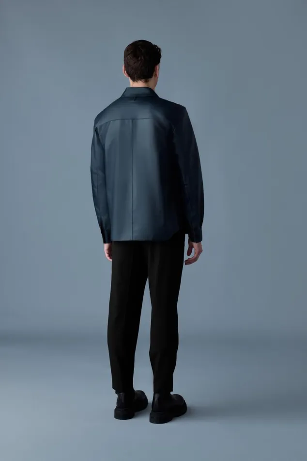 Leather Jackets Men Mackage REMINGTON Twotone Colored Leather Overshirt Navylight Military Leather Jackets Men Mackage REMINGTON Twotone Colored Leather Overshirt Navylight Military