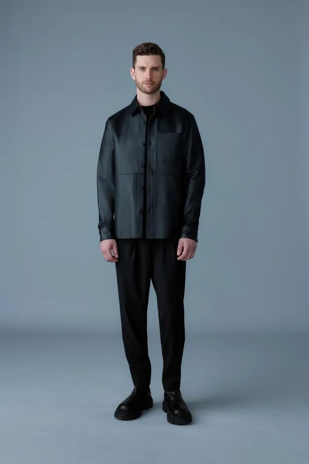 Leather Jackets Men Mackage REMINGTON Twotone Colored Leather Overshirt Navylight Military Leather Jackets Men Mackage REMINGTON Twotone Colored Leather Overshirt Navylight Military