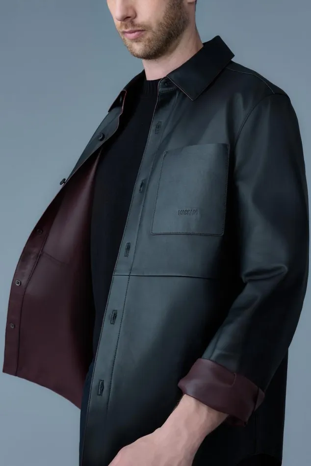 Leather Jackets Men Mackage REMINGTON Twotone Colored Leather Overshirt Navylight Military Leather Jackets Men Mackage REMINGTON Twotone Colored Leather Overshirt Navylight Military