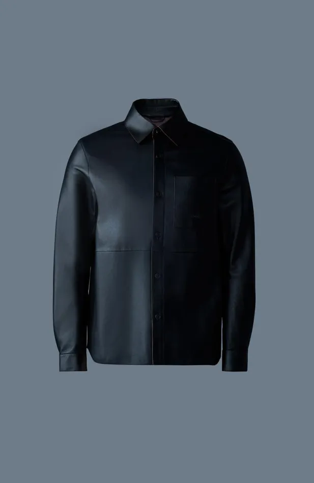 Leather Jackets Men Mackage REMINGTON Twotone Colored Leather Overshirt Navylight Military Leather Jackets Men Mackage REMINGTON Twotone Colored Leather Overshirt Navylight Military