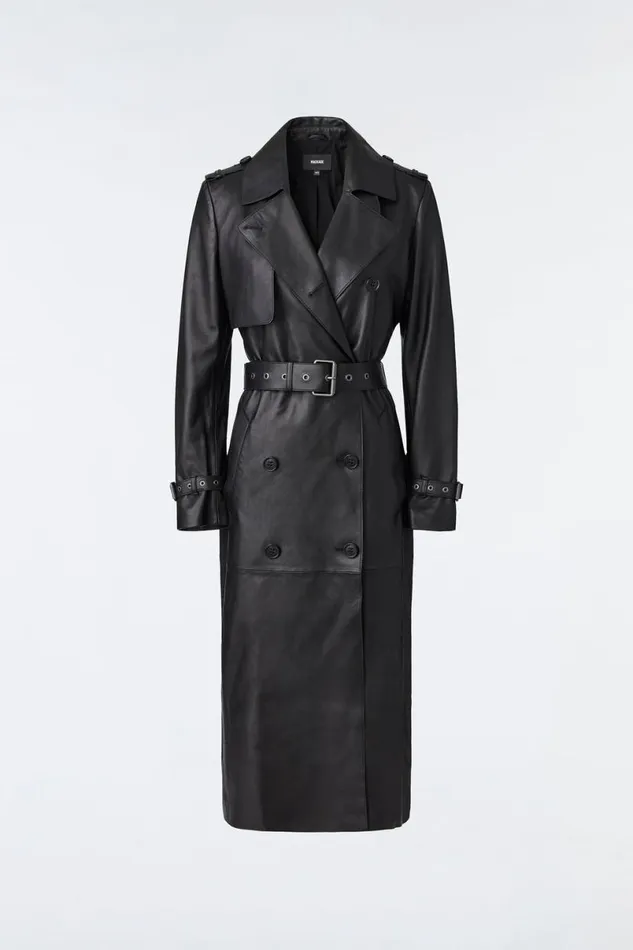 Leather Jackets Women Mackage GAELZ Leather Trench Coat With Belt Black