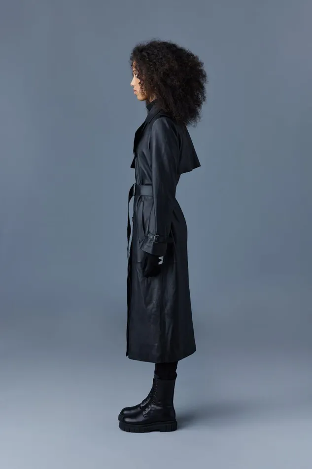 Leather Jackets Women Mackage GAELZ Leather Trench Coat With Belt Black Leather Jackets Women Mackage GAELZ Leather Trench Coat With Belt Black