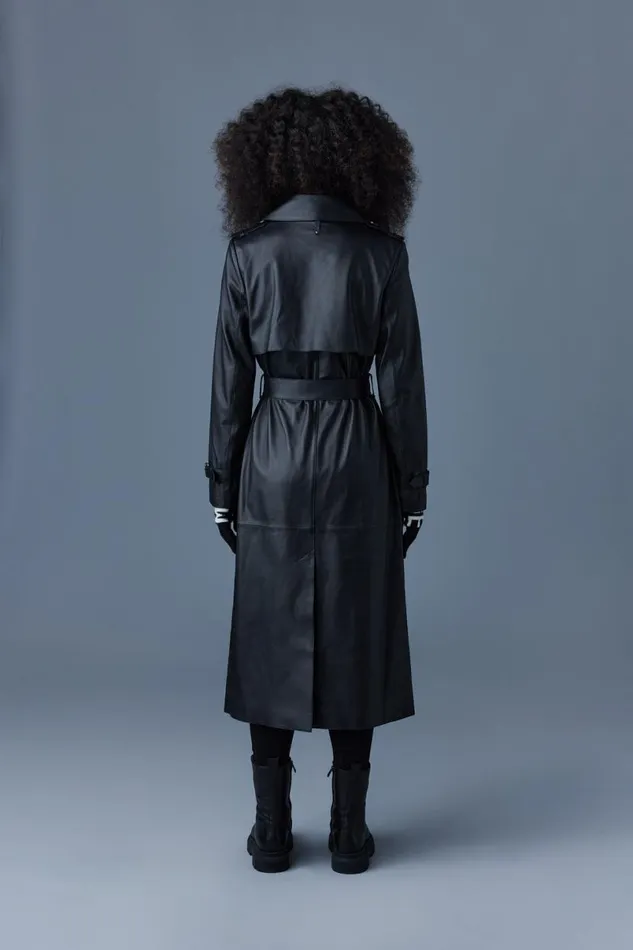 Leather Jackets Women Mackage GAELZ Leather Trench Coat With Belt Black Leather Jackets Women Mackage GAELZ Leather Trench Coat With Belt Black
