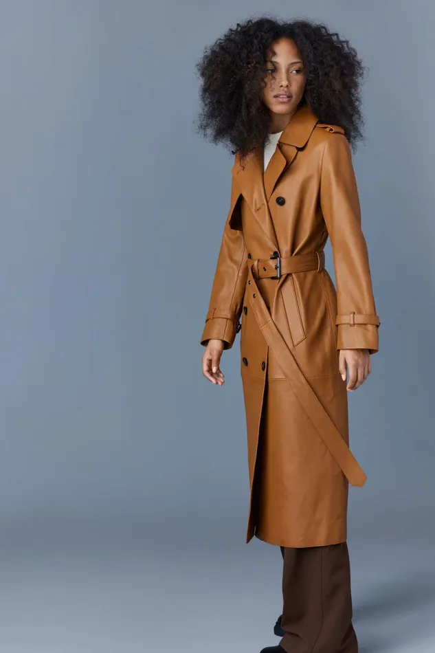 Leather Jackets Women Mackage GAELZ Leather Trench Coat With Belt Black Leather Jackets Women Mackage GAELZ Leather Trench Coat With Belt Black