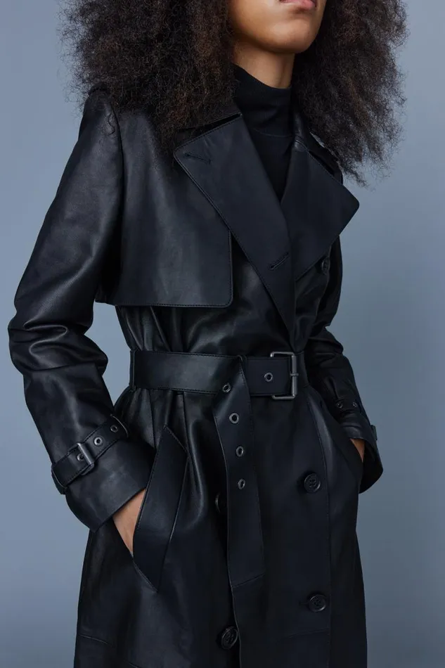 Leather Jackets Women Mackage GAELZ Leather Trench Coat With Belt Black Leather Jackets Women Mackage GAELZ Leather Trench Coat With Belt Black