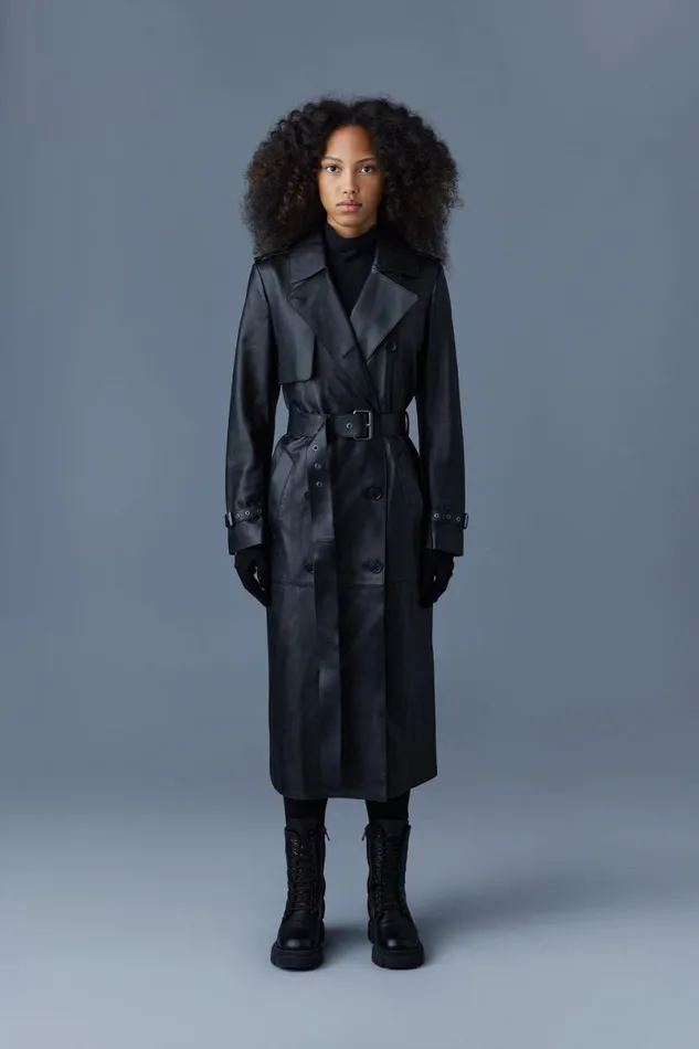 Leather Jackets Women Mackage GAELZ Leather Trench Coat With Belt Black Leather Jackets Women Mackage GAELZ Leather Trench Coat With Belt Black