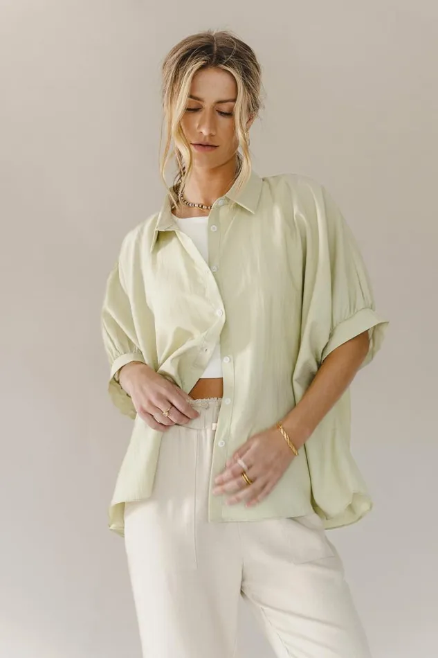 Lexi Button Up Blouse In Sage Sage Women Bohme Tops