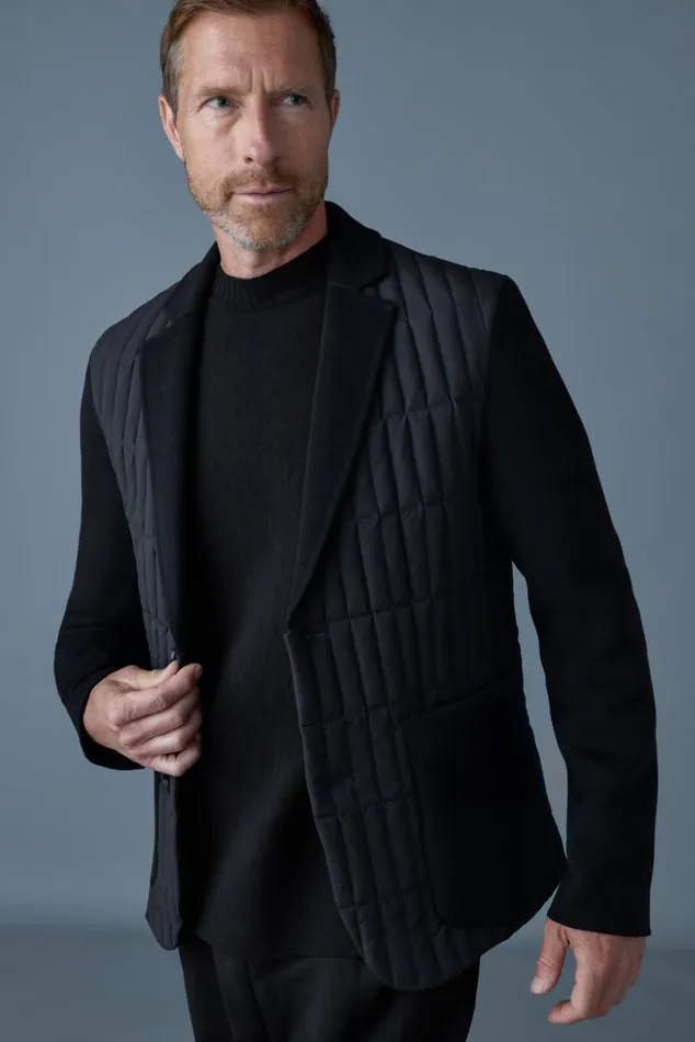 Light Down Jackets Men Mackage JOHN Mixedmedia Vertical Quilt Blazer Black Light Down Jackets Men Mackage JOHN Mixedmedia Vertical Quilt Blazer Black