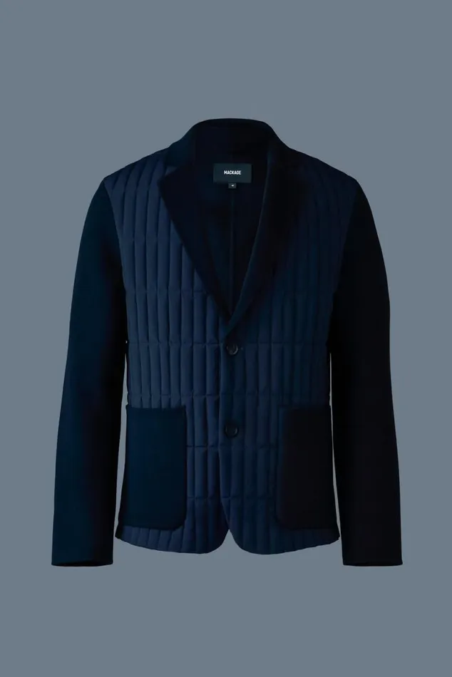 Light Down Jackets Men Mackage JOHN Mixedmedia Vertical Quilt Blazer Black Light Down Jackets Men Mackage JOHN Mixedmedia Vertical Quilt Blazer Black