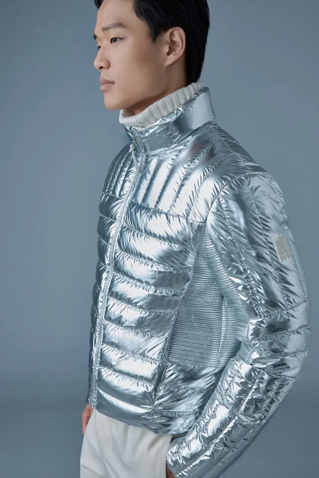 Light Down Jackets Men Mackage TRAVISM Metallic Perpendicular Channel Quilt Down Jacket Silver