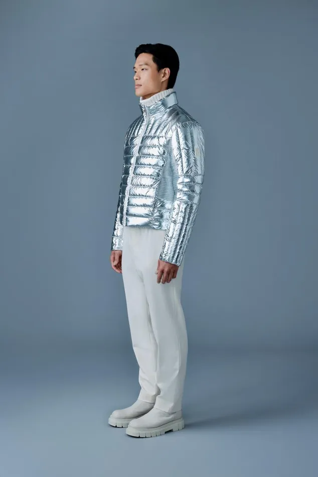 Light Down Jackets Men Mackage TRAVISM Metallic Perpendicular Channel Quilt Down Jacket Silver