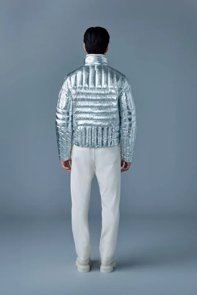 Light Down Jackets Men Mackage TRAVISM Metallic Perpendicular Channel Quilt Down Jacket Silver
