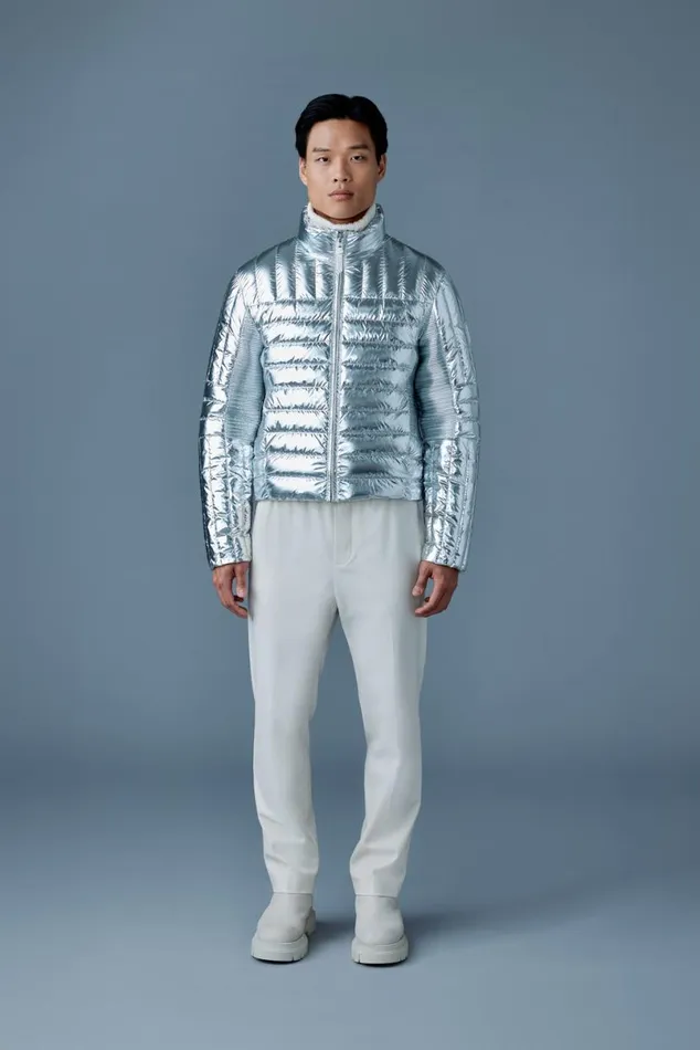 Light Down Jackets Men Mackage TRAVISM Metallic Perpendicular Channel Quilt Down Jacket Silver