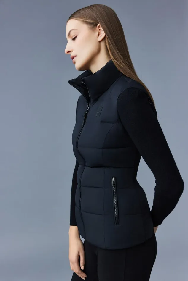 Light Down Jackets Women Mackage GISELA Stretch Light Down Vest With Stand Collar Cream