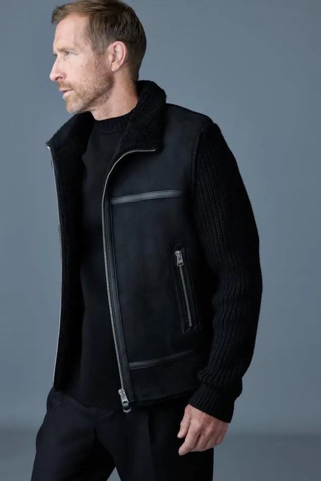 Light Jackets Men Mackage JONATHAN Mixedmedia Shearling Jacket Black