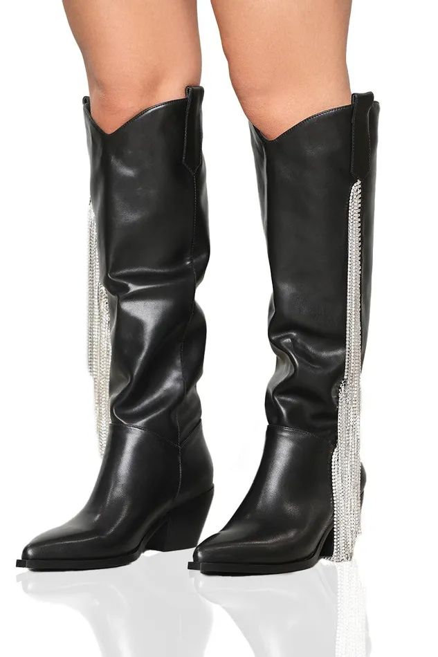 Lilly039s Kloset Boots Women Joy Rhinestone Fringe Boots Black FINAL SALE