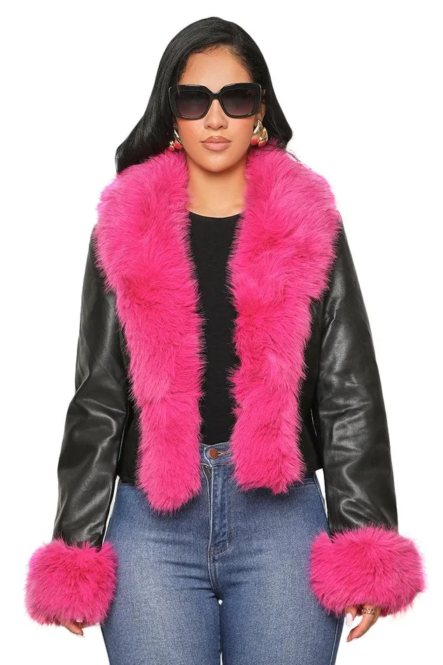 Lilly039s Kloset Jackets and Coats Women Extra Attention Faux Fur Coat Pink Multi FINAL SALE