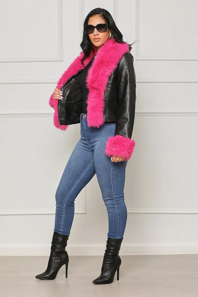 Lilly039s Kloset Jackets and Coats Women Extra Attention Faux Fur Coat Pink Multi FINAL SALE