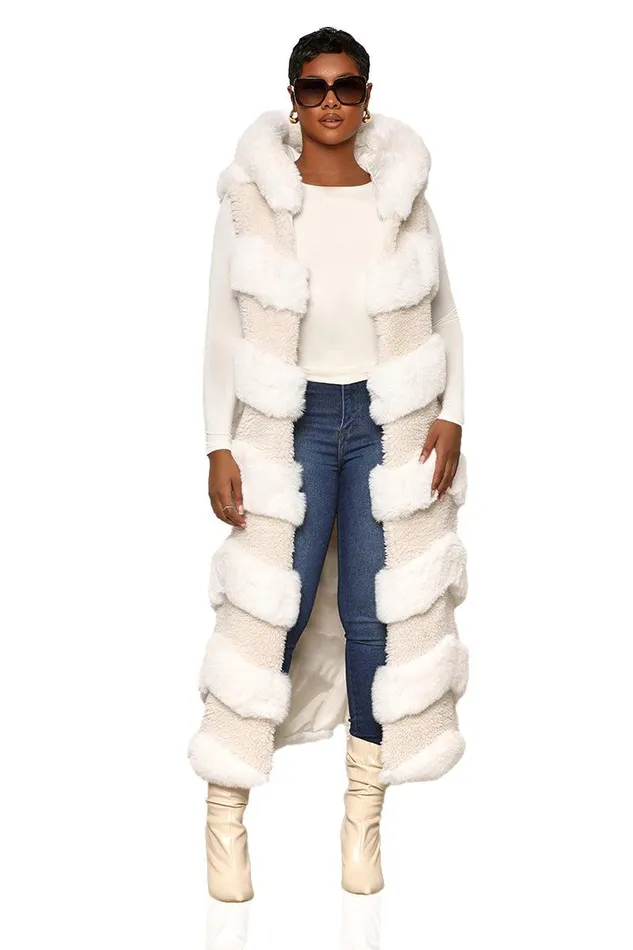 Lilly039s Kloset Jackets and Coats Women Winter Hues Longline Faux Fur Vest Cream FINAL SALE