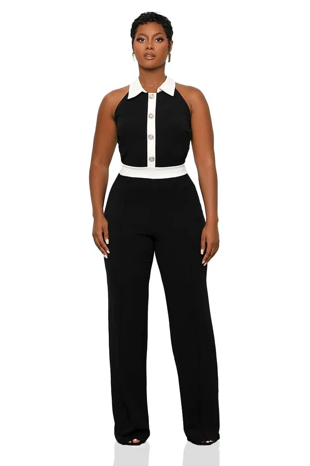 Lilly039s Kloset Jumpsuits and Rompers Women Classic Tuxedo Jumpsuit Black Multi