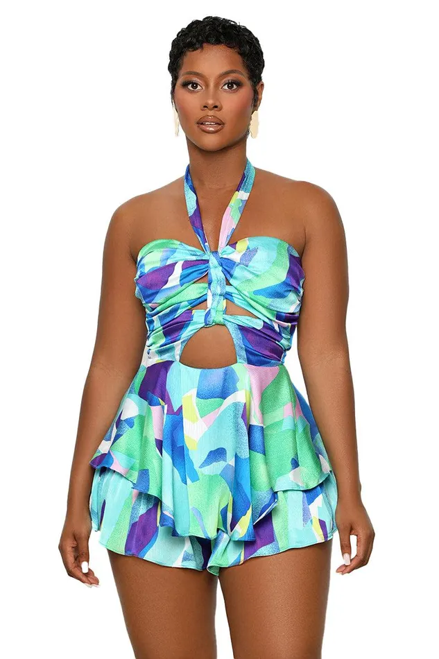 Lilly039s Kloset Jumpsuits and Rompers Women Ride The Wave Romper Blue Multi