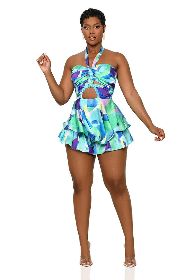 Lilly039s Kloset Jumpsuits and Rompers Women Ride The Wave Romper Blue Multi