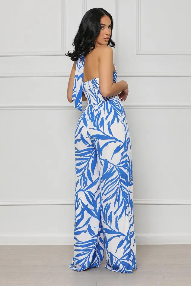 Lilly039s Kloset Jumpsuits and Rompers Women Take A Trip Halter Jumpsuit Blue MultiFINAL SALE