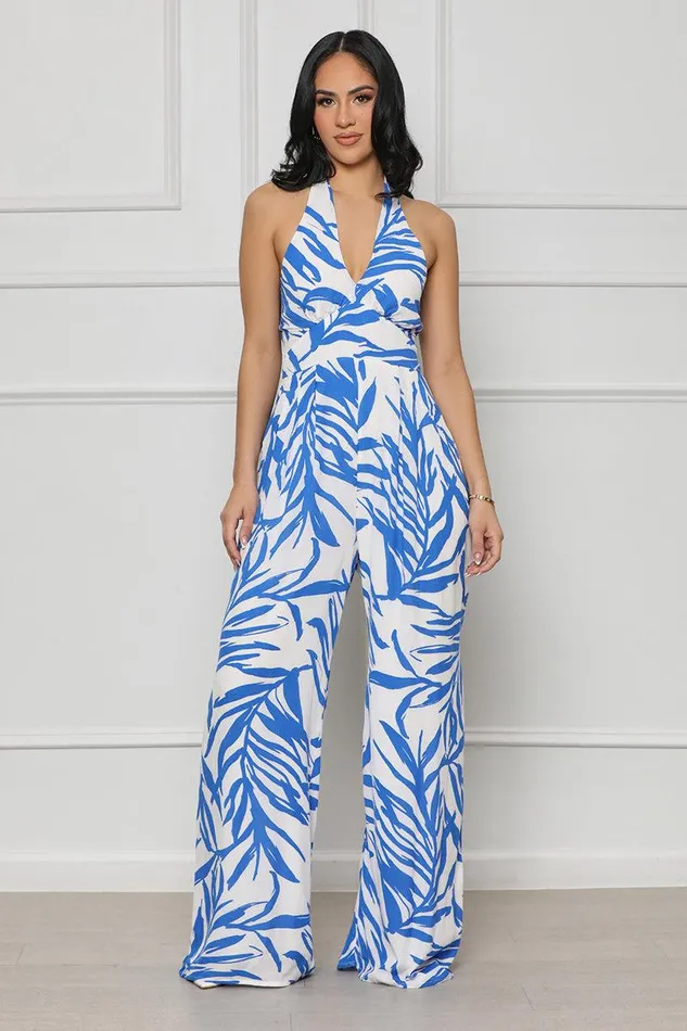 Lilly039s Kloset Jumpsuits and Rompers Women Take A Trip Halter Jumpsuit Blue MultiFINAL SALE
