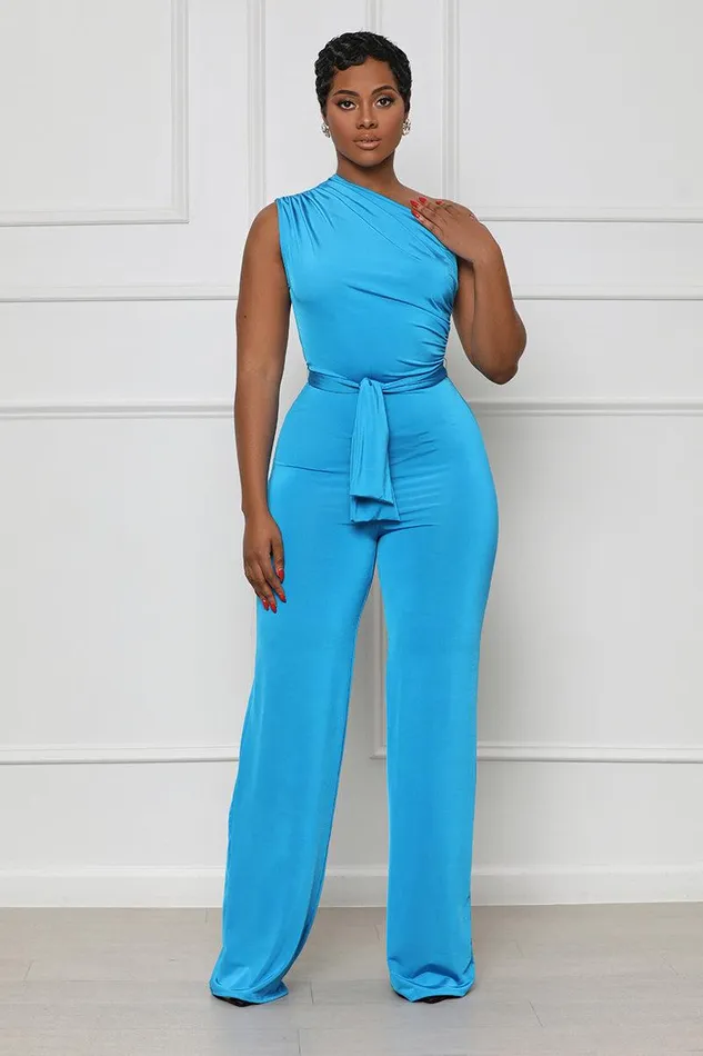 Lilly039s Kloset Jumpsuits and Rompers Women The Moment One Shoulder Jumpsuit AquaFINAL SALE
