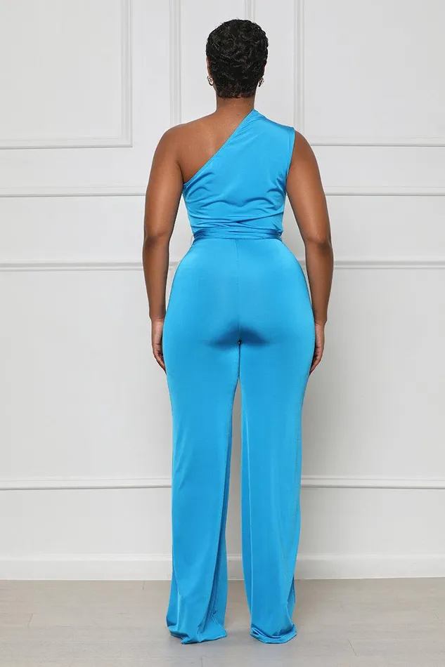 Lilly039s Kloset Jumpsuits and Rompers Women The Moment One Shoulder Jumpsuit AquaFINAL SALE