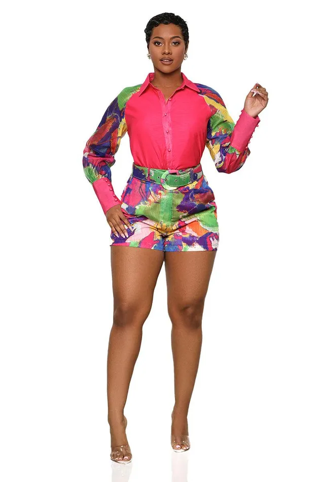 Lilly039s Kloset Sets Women Artisan Chic Short Set Pink Multi FINAL SALE