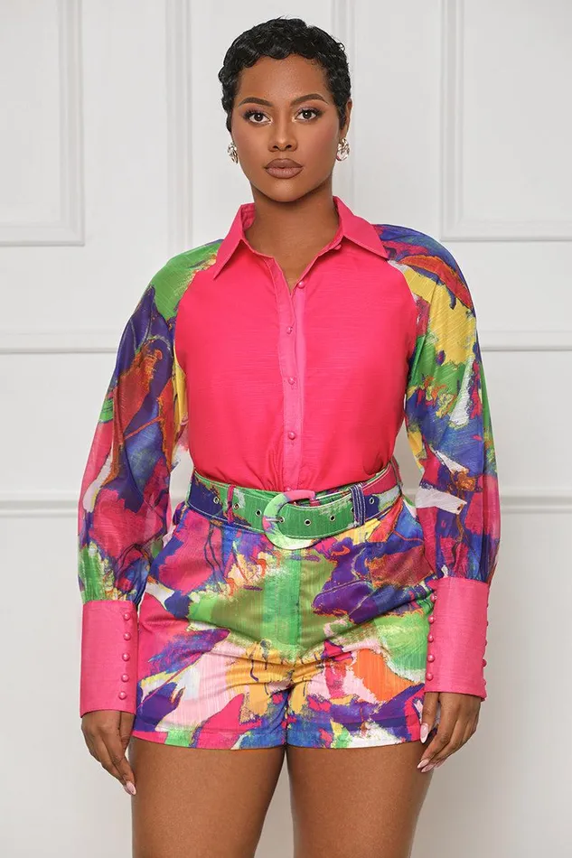 Lilly039s Kloset Sets Women Artisan Chic Short Set Pink Multi FINAL SALE